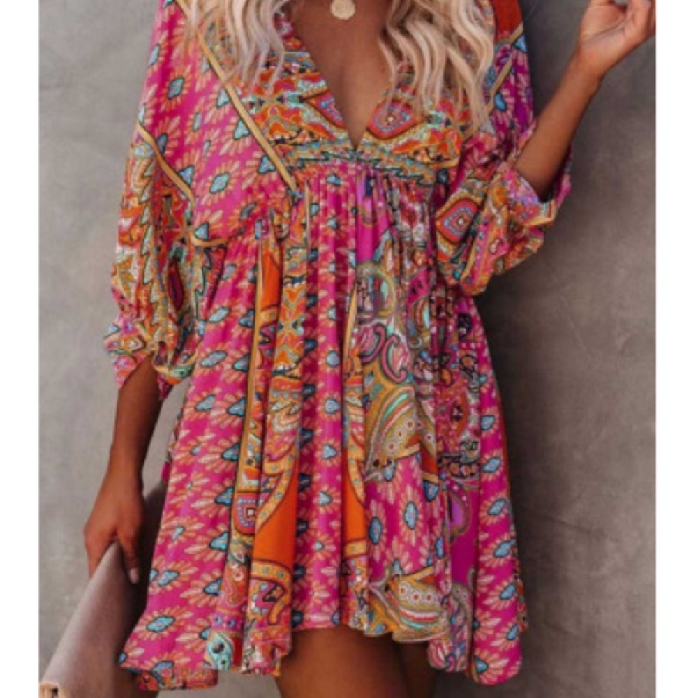Boho Vintage Print Mini Dress - Picture 5 of 5